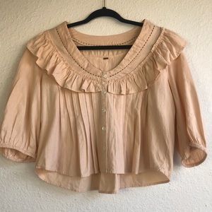 Free People Orange Sherbet Pleated Ruffled Top